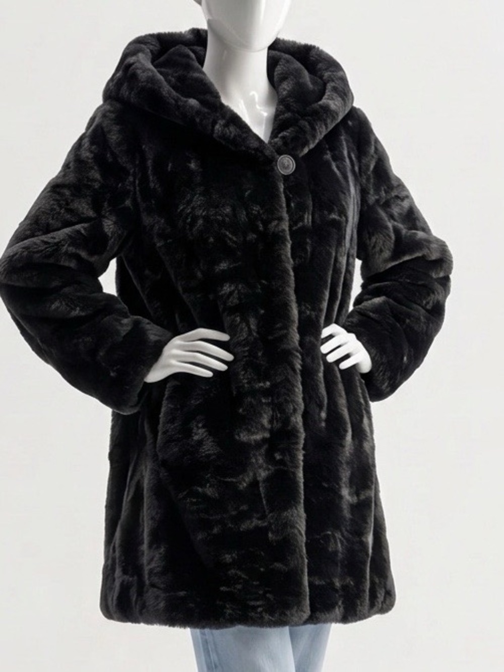 Gallery Black Faux Fur Hooded Coat Size Medium🖤